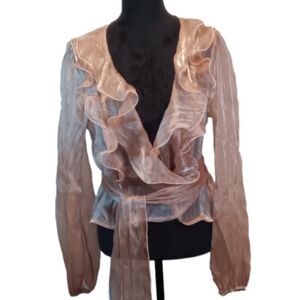 RUFFLED WRAP  ROSE PHEASANT COTTAGE WRAP BLOUSE SIZE L